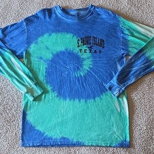 South Padre Island TX Seagull Tie Dye 100% Cotton Long Sleeve Graphic T-shirt